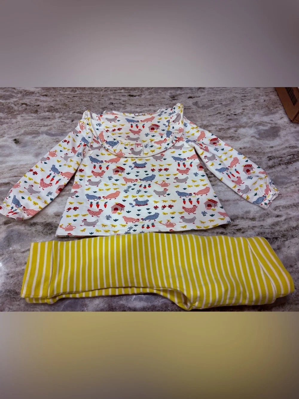 NWOT Baby Boden Cream Set with Yellow Stripe Pockets and Bird Print